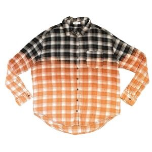 Honeybelle Women's Black Orange Ombré Flannel Button Down Fall Size Medium